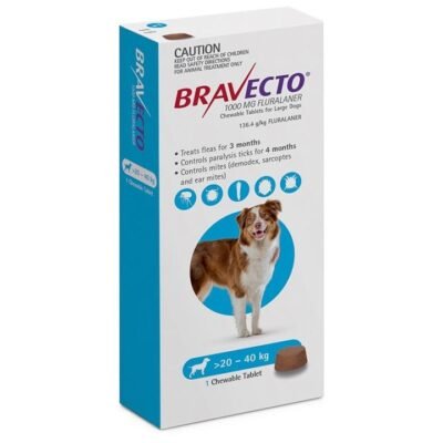 Bravecto 3 Month Protection Chew for Large Dogs (20 – 40kg) X 1 – Blue Med One Bravecto 3 Month Protection Chew for Large Dogs (20 - 40kg) X 1 - Blue