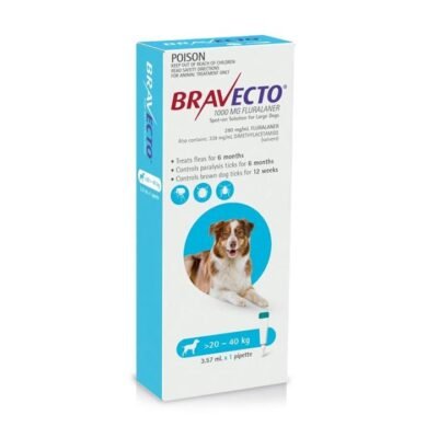 Bravecto 6 Month Protection Spot On for Large Dogs (20 - 40kg) Pipette X 1 - Blue