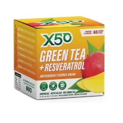 X50 Green Tea + Resveratrol Antioxidant Energy Drink Sachets (Mango) 3g X 60 Med One X50 Green Tea + Resveratrol Antioxidant Energy Drink Sachets (Mango) 3g X 60