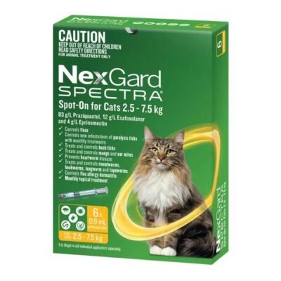 NexGard Spectra Spot On for Large Cats (2.5 – 7.5kg) 0.9ml X 6 – Yellow Med One NexGard Spectra Spot On for Large Cats (2.5 - 7.5kg) 0.9ml X 6 - Yellow